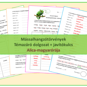Mássalhangzótörvények témazáró dolgozat + javítókulcs