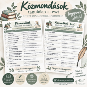 Közmondások - tanulólap és teszt  1. rész